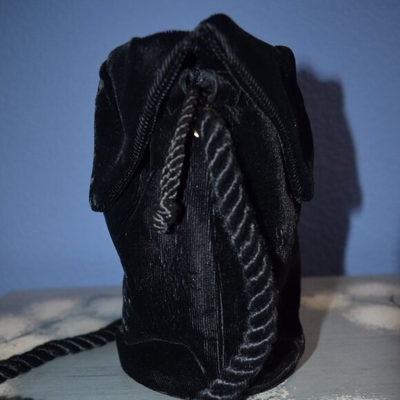 Saks Fifth Avenue Handbags - Saks Fifth Avenue Vintage Gusseted Black Velvet Mini Bucket Pouch - Rare Find!